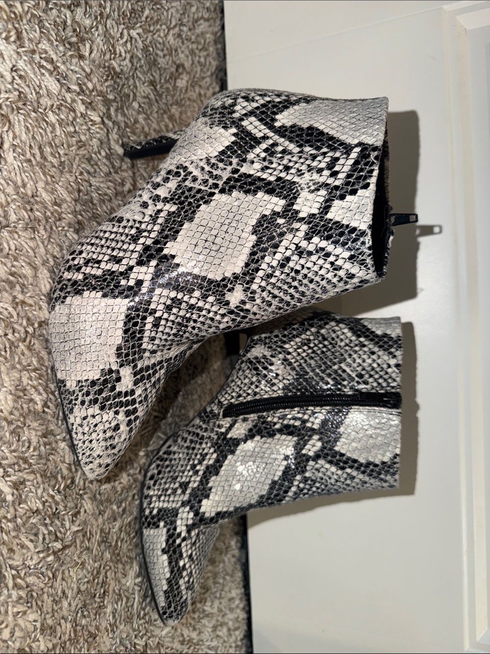 Snake-Print Ankle Boots in Black & White - Fashion Reptile Style